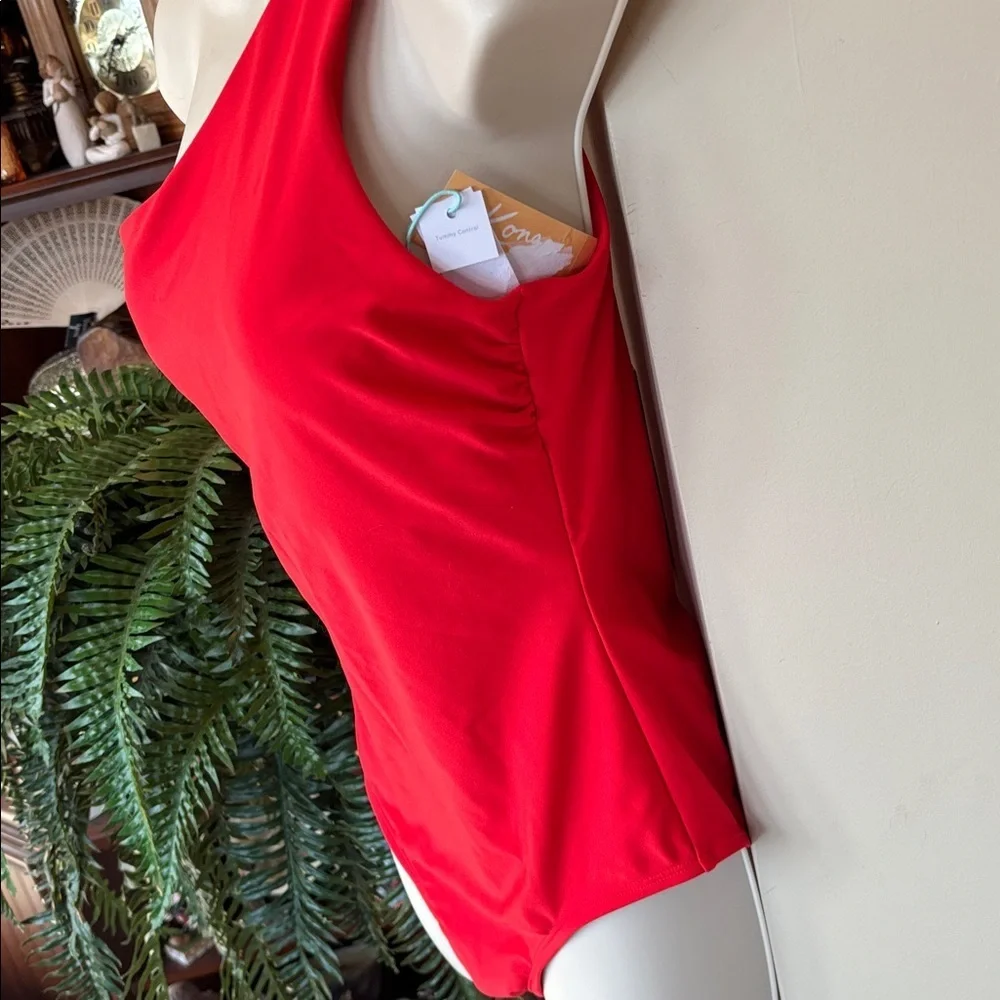 Brand New Kona Sol Red One Shoulder One Piece Tummy Control Swimsuit Bodysuit